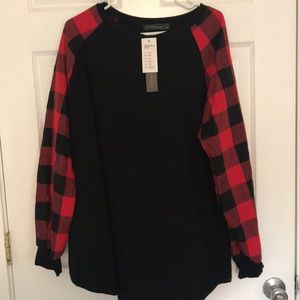 Plus size Buffalo plaid long sleeve T-shirt 2x